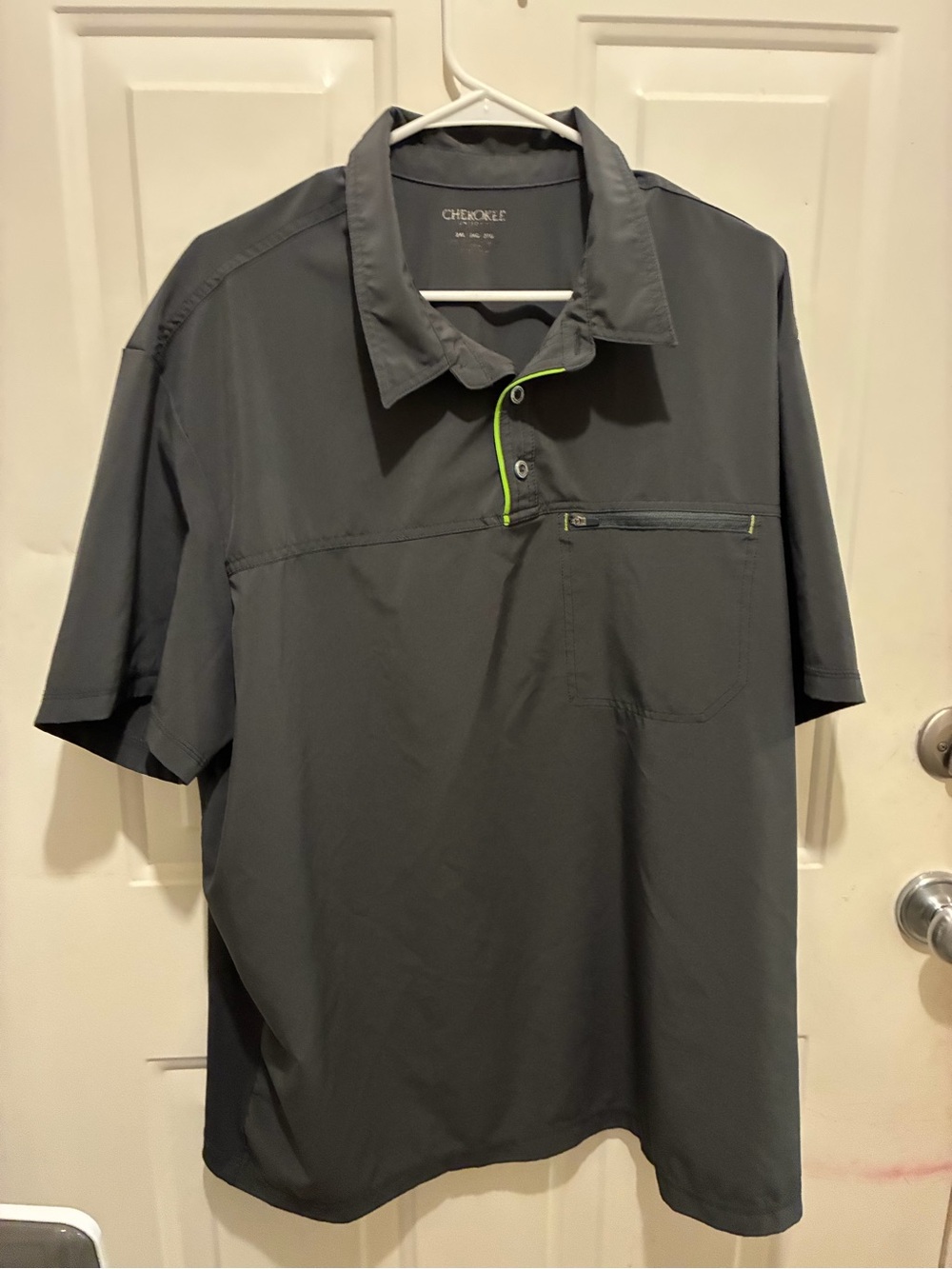 Cherokee Men's Dark Gray Polo with Lime Accent